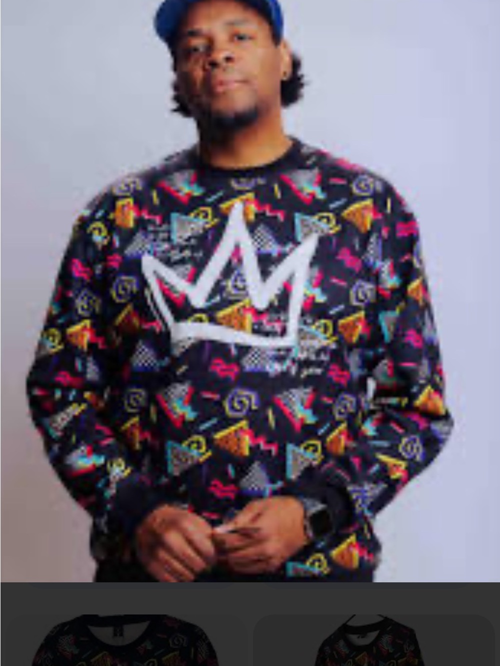 Men's Screenshot Black Graphic Crewneck Sweater with Multicolor Print L